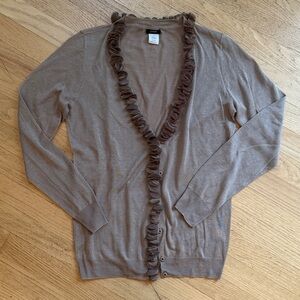 J. Crew Beige Silk / Linen Blend Ruffle-Trim Cardigan, sz. Sm